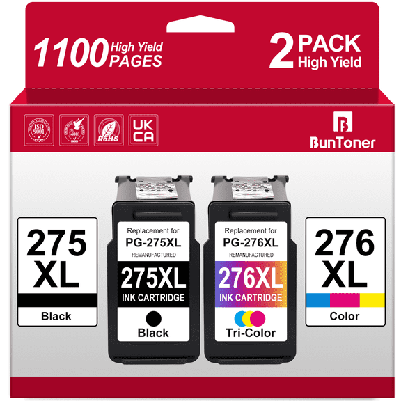 275XL 276XL Ink Cartridge for Canon Ink 275 and 276 XL 275XL Ink Cartridge Value Pack for Canon PIXMA TS3520 TS3522 TS3722 TR4720 TR4722 TR4700 Printer (Black, Tri-Color)