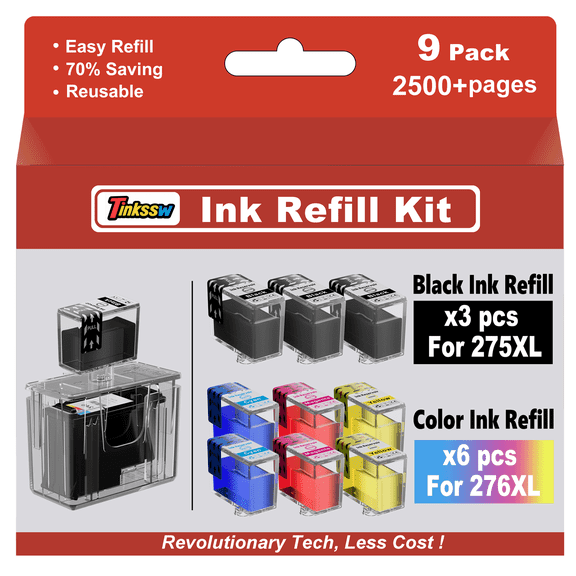275XL 276XL for PG-275XL CL-276XL Ink Refill Kit to use for Canon 275 276 Ink Cartridge XL MX490 MX492 MG2522 MG2520 MG3022 TS3100 TS3122 TS3300 TS3322 TR4522 Printer( 3 Black 6 Color, 9 Pack)