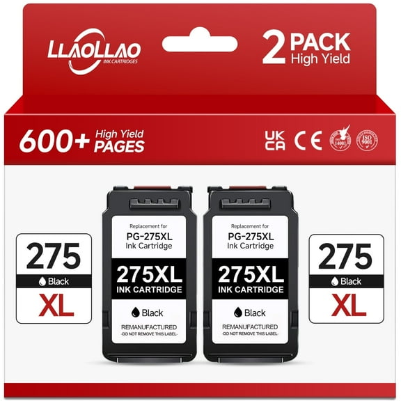 PG 275 Black Ink Cartridge for Canon 275 Ink for 275XL 275 Ink for Canon PIXMA TS3520 TS3522 TS3500 TR4720 TR4700 Printer (2 Black)