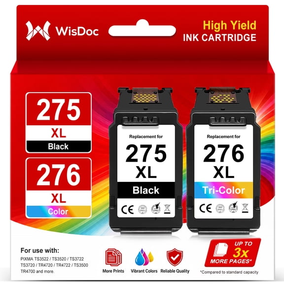 275 Ink Cartridges Compatible for Canon Ink 275 and 276 for Pixma TS3522 TS3520 TS3500 TR4722 TR4720 TR4700 (Black, Tri-Color)