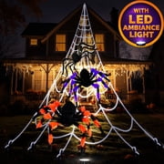 مجموعة تزيين شبكة العنكبوت العملاقة JoyX Halloween، شبكة ضخمة بطول 23 قدمًا مع 50 عنكبوتًا كبيرًا، وإضاءة LED، وعناكب متوهجة في الظلام لتزيين الفناء الخارجي