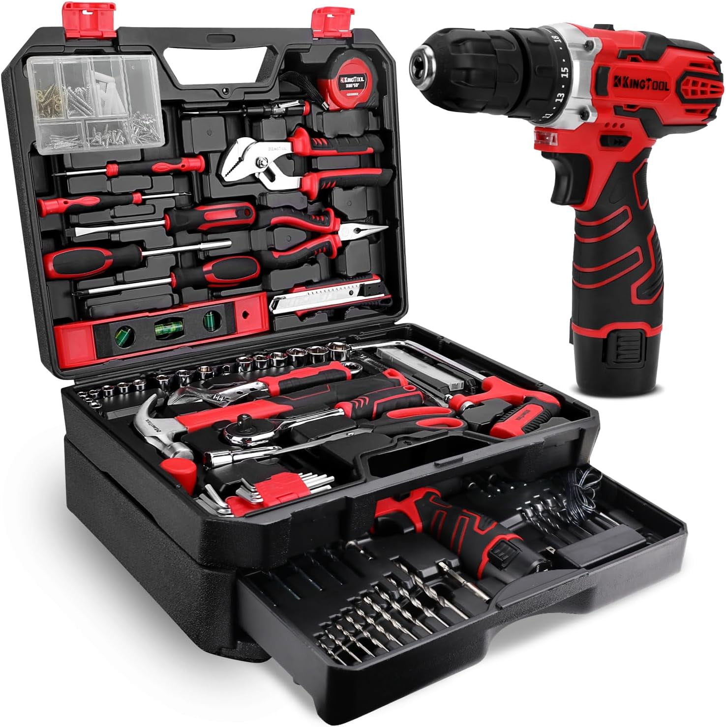 276-Piece Tool Set Kit - Tool kit with 12V Cordl Power Drill Driver Toolbox Storage Case with Drawer Drill Set Perfect for Homeowner Diyer Handyman
