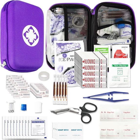 276PCS Compact Small First Aid Kits for Home Businesses Urgent Essential Mini First Aid Kit Travel Size Car Emergency Supplies Kit for Hiking Boating Skating, Purple General