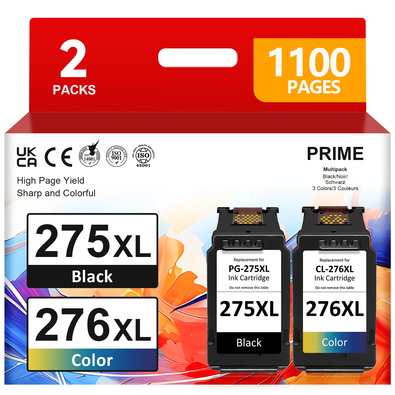 ColoWorld Canon Ink Set PG-275XL Black CL-276XL Color, High Yield