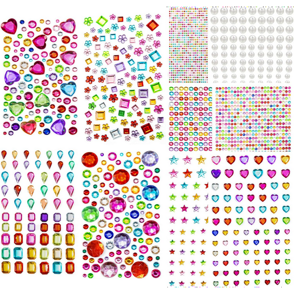 2774PCS Gem Stickers for Crafts, Self Adhesive Acrylic Bling Heart Sticker, Assorted Shapes Jewels Rhinestones, Craft Supplies for Kids