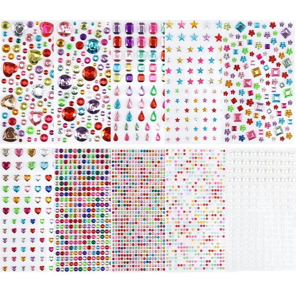 2774Pcs Gem Stickers 10 Sheets Self Adhesive Rhinestones Jewels Stickers Assorted Shaped Multicolor Gems Stickers Acrylic Bling Heart Star Crafts Sticker for DIY Crafts Nail Body Makeup