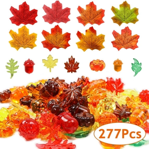 277PCS Fall Acrylic Decorations, Assorted Maple Leaves Acorns Pumpkins Table Scatter for Thanksgiving Autumn Party Table Vase Filler Decor