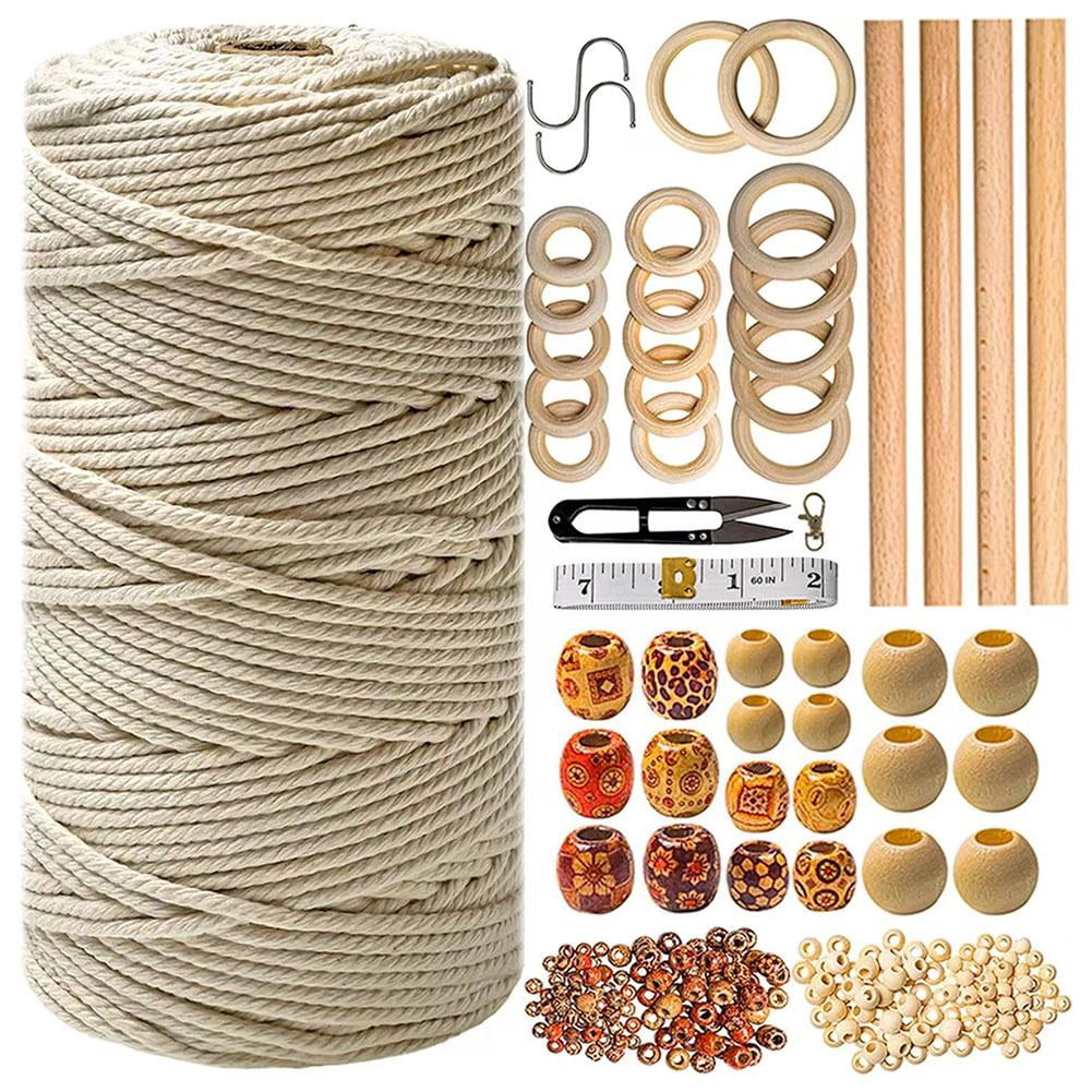 Macrame Wall Hanging Kit, 225Yds Cotton Rope & Beads DIY Set For Beginners, Bohemian Tapestry Craft Supplies With Tools