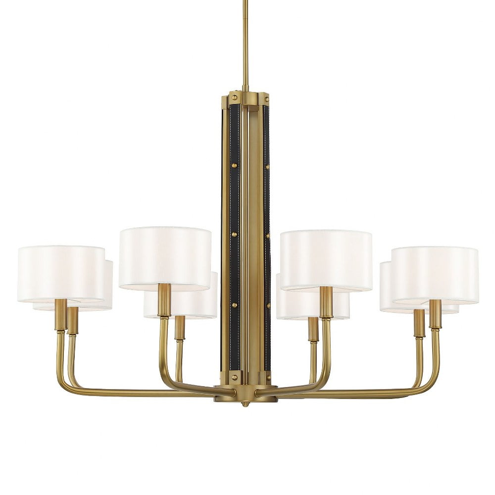 Chelsea Soft Brass 8-Light Chandelier with White Silk Shades