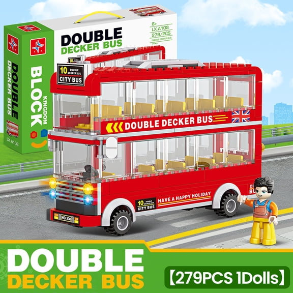 279 PCS Classic Red London Style Double Decker Sightseeing Bus Building Blocks, Ages 6+