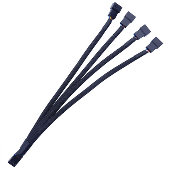 27CM 4-Way PWM Fan Splitter Black Sleeved 4 Pin Cable 4-Pin PWM Connector Fan Extension Cable OD1.4mm
