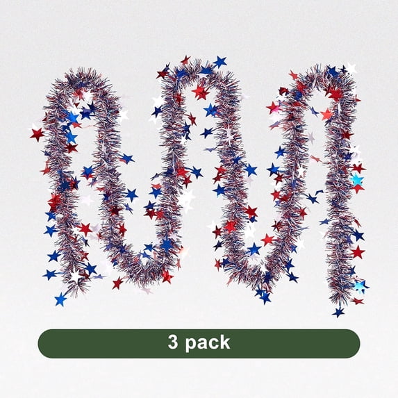 DR.Planzen 27FT 4th of July Garland Patriotic Tinsel Garland Red White Blue Garland Decoration - 3 Pack 9ft Garland Decor, Independence Day Decor for Home Party Memorial Day Veterans Day Labor Day