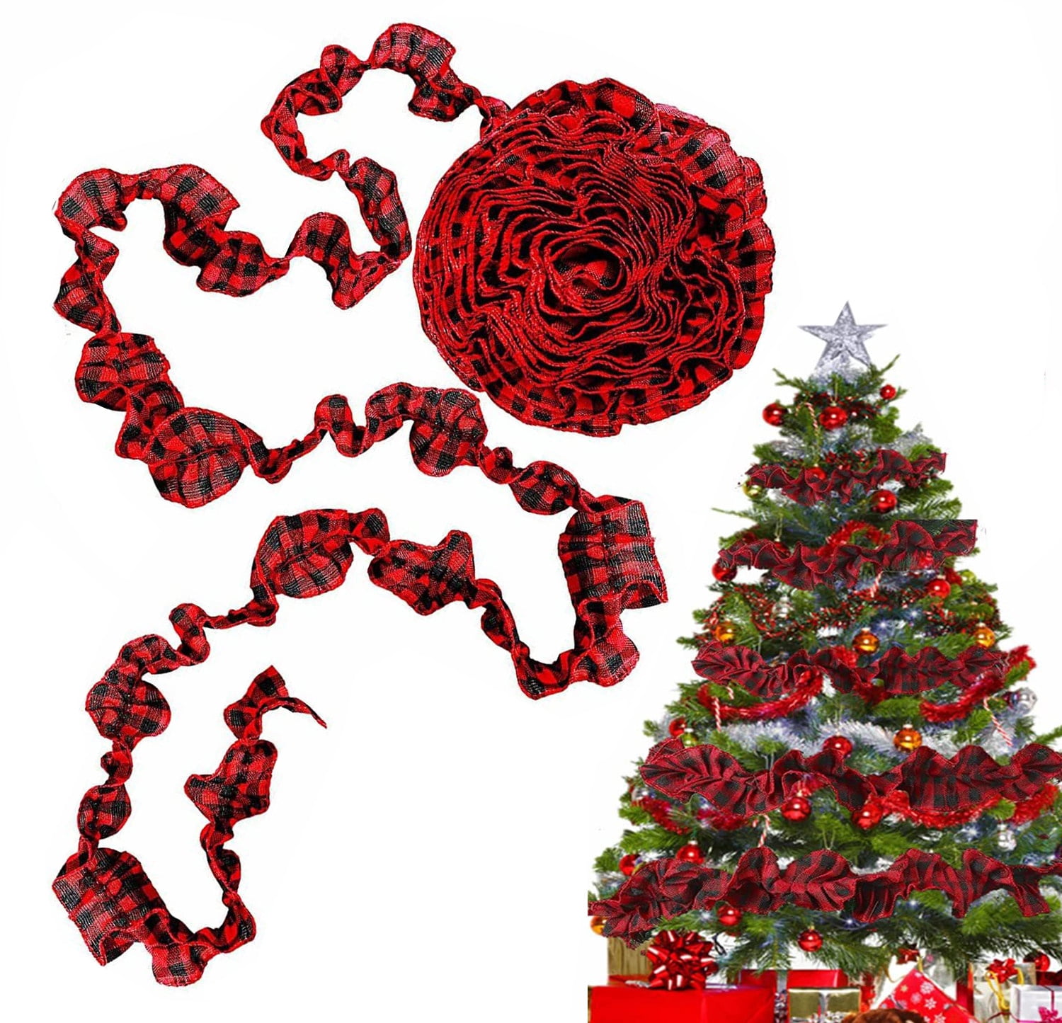 27FT Christmas Tree Garland,Bexikou Black and White Plaid Christmas Decorations Garland Christmas Garland Ribbon for Home Wreath Staircase Tree Decor