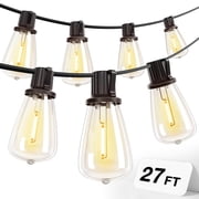 27FT IP54 Waterproof LED Outdoor String Lights - ETL Listed, Shatterproof ST38 Bulbs, Dimmable & Connectable
