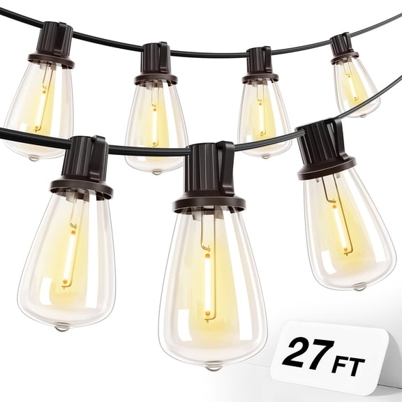 27FT IP54 Waterproof LED Outdoor String Lights - ETL Listed, Shatterproof ST38 Bulbs, Dimmable & Connectable
