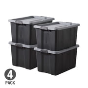 Hyper Tough 27 gal Storage Bins with Latch Lids, Pack of 4, Black Base/Gray Lid
