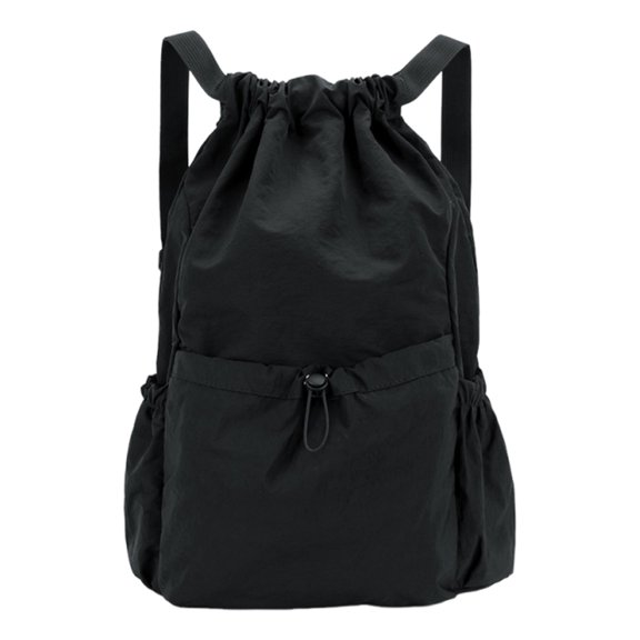 27L Drawstring Gym Sackpack, Water Resistant Lightweight Foldable Sports Backpack with Multi Pockets (Black)