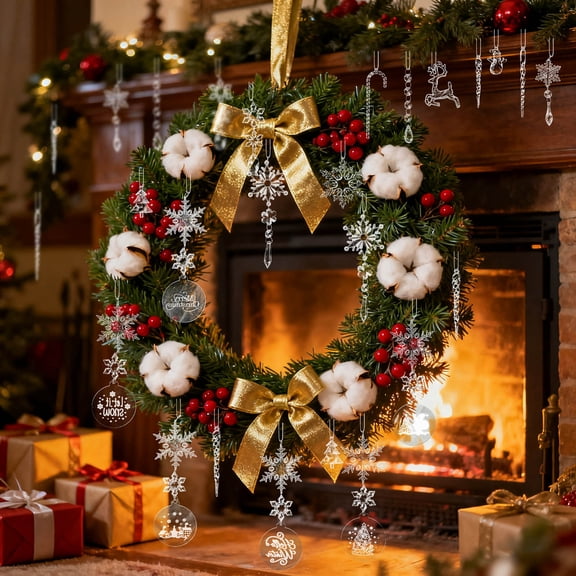 27PC Clear Acrylic Christmas Snowflake Icicles - Shatterproof Hanging Ornaments with Fishing Line, DIY Christmas Tree Decor, Winter Party Favors & Holiday Home Decoration