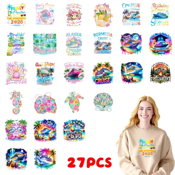 27PC DIY ironing applique patch, 18cm/7.08in, Family Cruise The Dream 2026 Cruise Vacation Alaska Cruise Bermuda ,Easy Heat Transfer for T-Shirts, Jeans, Backpacks, Hats, Durable Washable Stickers
