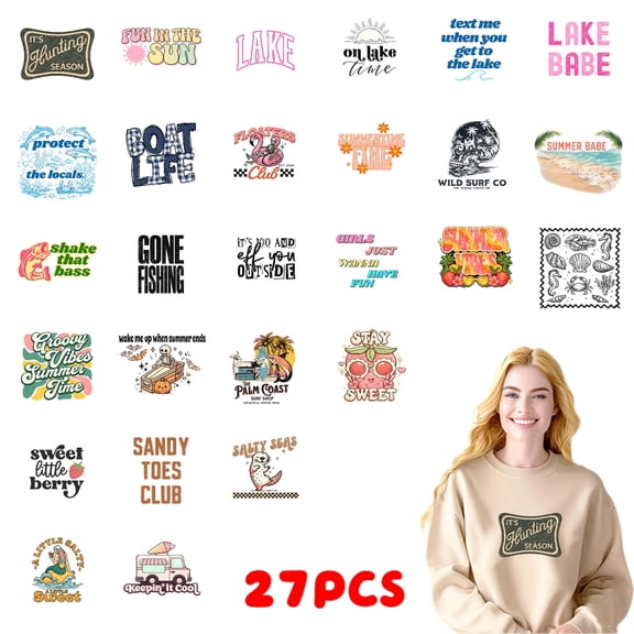 27PC DIY ironing applique patch, 18cm/7.08in, The Main Image Product Pattern Prints Feature Summer Lake Themes ,Easy Heat Transfer for T-Shirts, Jeans, Backpacks, Hats, Durable Washable Stickers