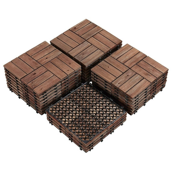 27PCS 12''x12'' Interlocking Patio Deck Tiles Waterproof Wooden Deck Tiles Easy to Install Flooring for Both Indoor & Outdoor Use Brown