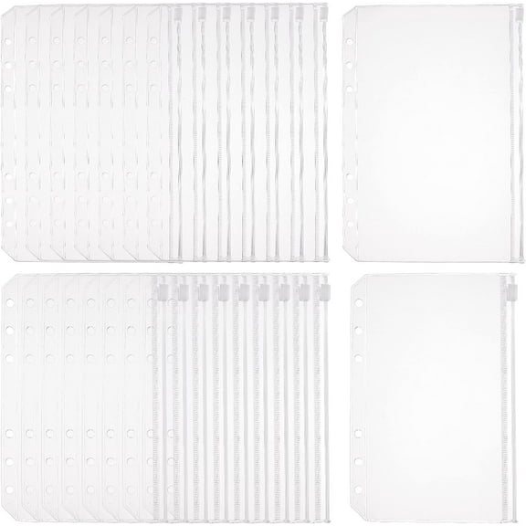 27PCS Binder Pockets 6 Holes Binder Pouches with Zipper 2 Sizes Binder Folders Waterproof PVC Binder Pouch for 6 Ring Binder Loose Leaf Document Filing Bags Colorful