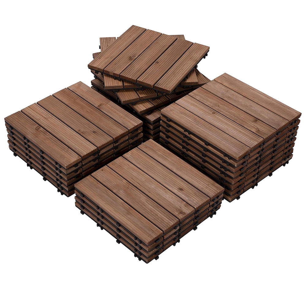 27-Piece Brown Fir Wood Interlocking Outdoor Deck Tiles