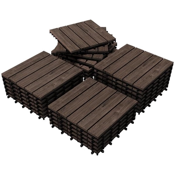 27PCS Interlocking Wooden Flooring Patio Deck Tiles Solid Wood Tiles Outdoor 12 x 12in Black