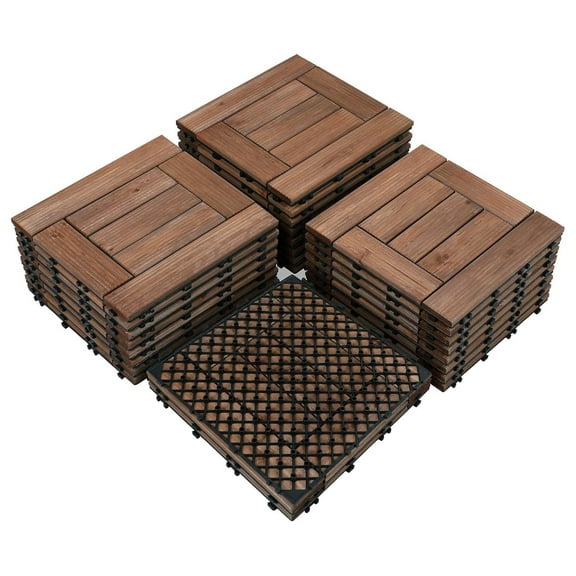 27PCS Patio Deck Tiles Interlocking Wood Composite Decking Floor Tiles 12 x 12in Brown for Outdoor & Indoor Patio Garden Deck Poolside Brown-Checked