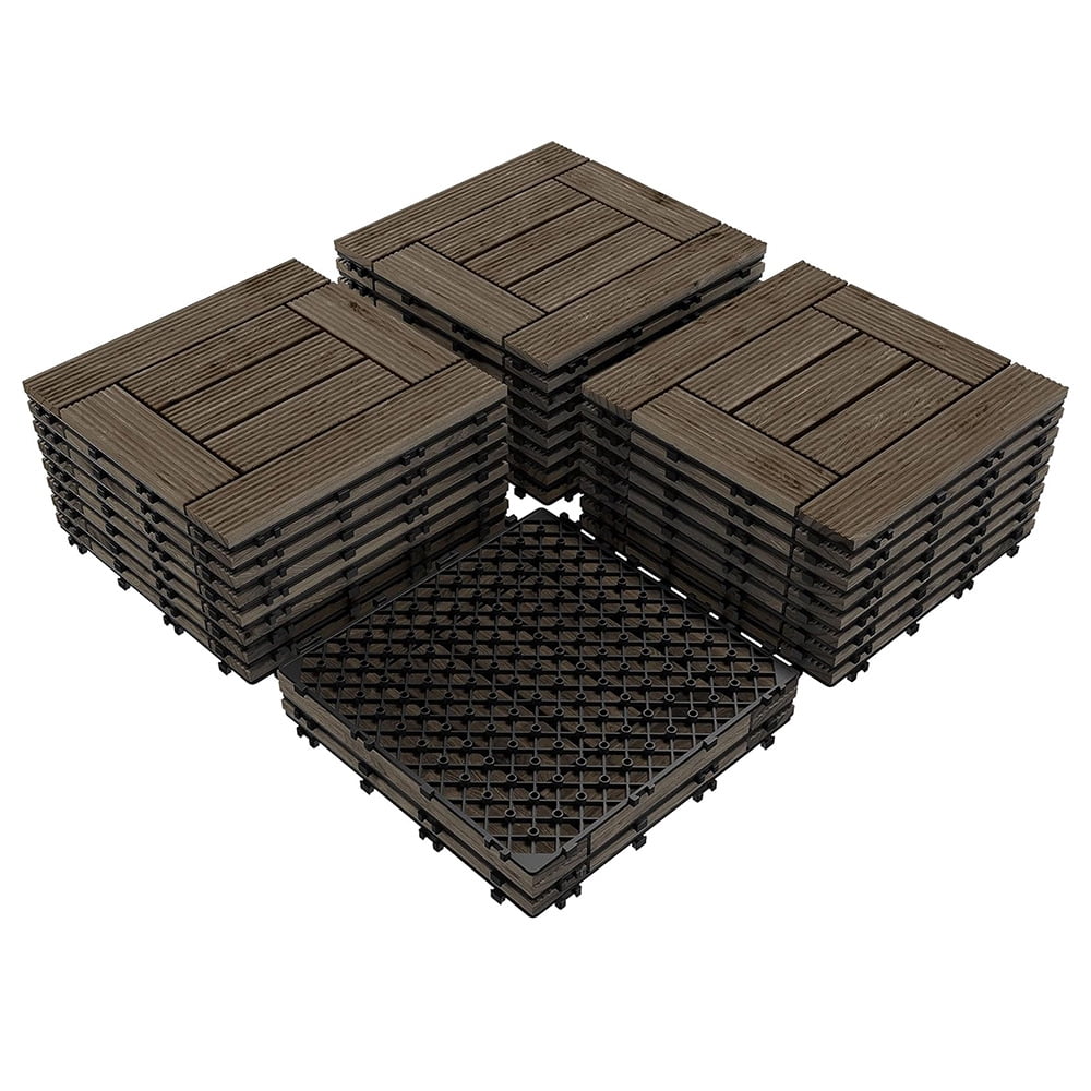 27PCS Patio Deck Tiles Interlocking Wood Composite Decking Floor Tiles 12 x 12in Dark Brown for Garden, Poolside, Yard, Indoor and Outdoor