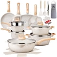thumbnail image 1 of 27PCS Pots and Pans Set, Nonstick Ceramic Cookware Set, Healthy Kitchen Cooking Set with Gloves, Apron, Silicone Tools & Pot Protectors, Oven & Dishwasher Safe，Ivory, 1 of 8