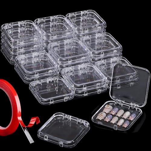 27PCS Press on Nail Boxes with 5M Nail Tape, Clear Acrylic Nail Display Box for Storage Nail Tips Press on Container Plastic Empty Packaging Boxes for Nail Art Home Beauty Salon
