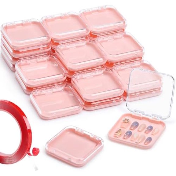 27PCS Press On Nail Storage Boxes with 5M Adhesive Double Sided Tape, Arcylic Fake Nail Display Box, Press on Box for Nails Packaging, Artificial False Nail Case, Acrylic Storage Organizer for Nails