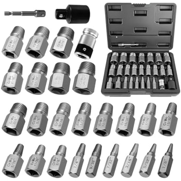 27PCS Screw Extractor Set, Upgrade Bolt Extractor Kit, Easy Out Screw Extractor Set, CR-MO Steel Heavy Duty Hex Head Multi-Spline for Damaged Bolts, Screws and Studs$$