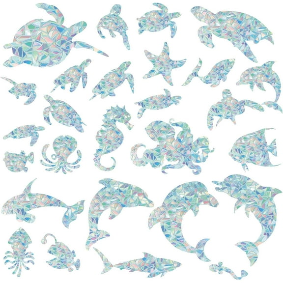 27PCS Turtles Window Clings Anti Collision Rainbow Window Glass Alert Prism Decals for Birds Strike Non Adhesive Vinyl Film Home Decorations Sliding Doors Windows Glass Suncatcher