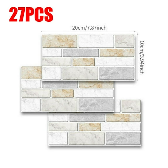 27Pcs 3D Self Adhesive Kitchen Wall Tiles Bathroom Mosaic Tile Sticker Set Pack