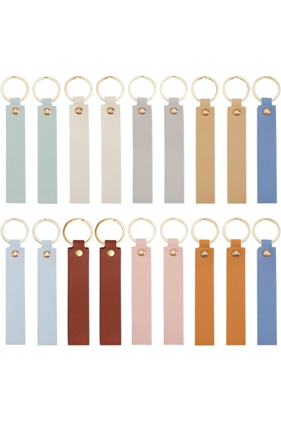 27Pcs 9 Colors 13.7cm Keychain Blanks Leather Key Chains Bulk Light Colorful PU Rectangular Engraving Blank Keychains Holder with Gold Iron Key Ring