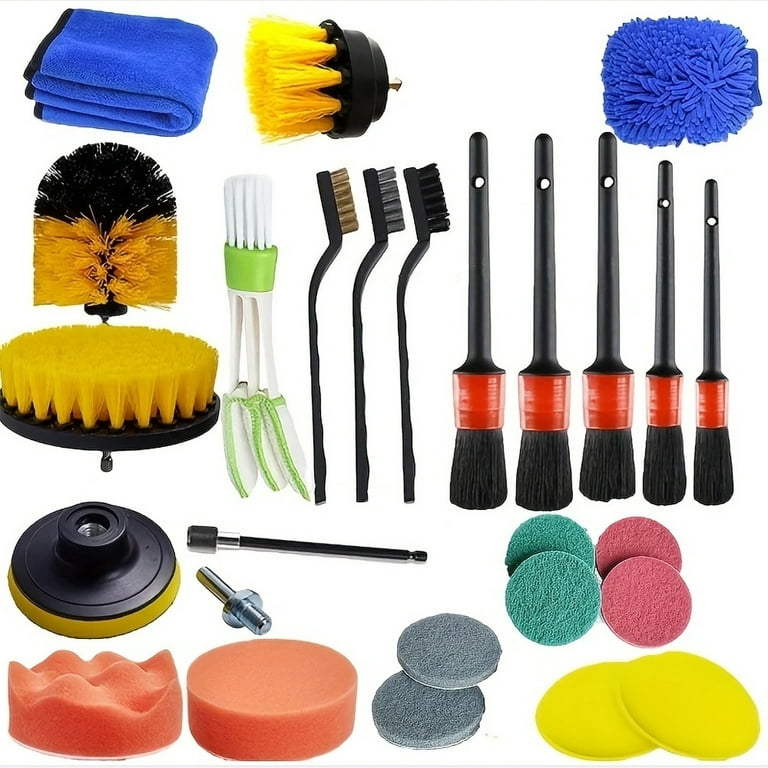 27Pcs Car Kit, Interior Car Cleaning Auto Detailing Dill Brush Kit (Storage  Bag)