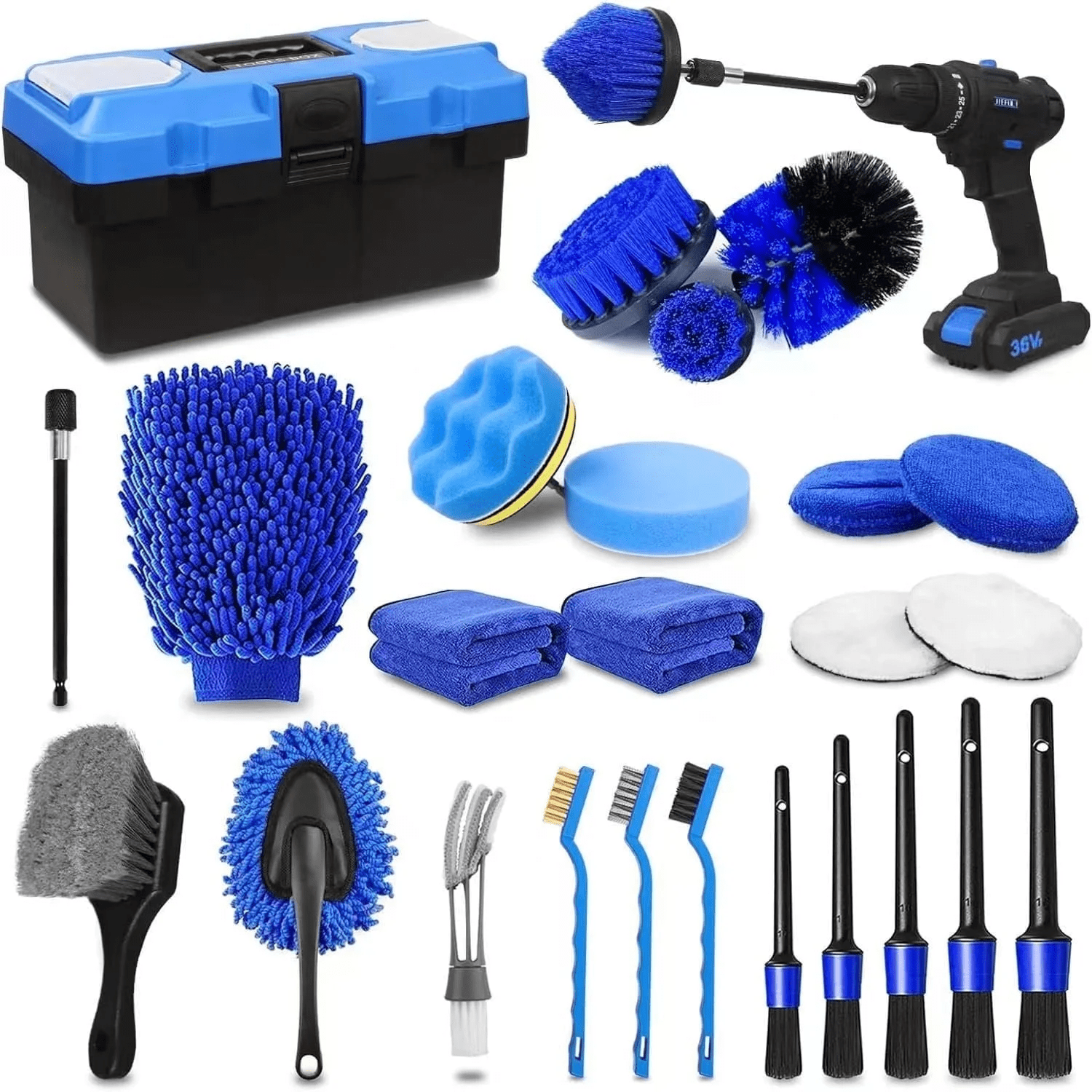 27Pcs Car Detailing Kit, Car Detailing Brush Set, with Storage boxAuto Detailing Drill Brush Set