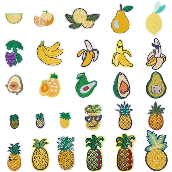 27Pcs Embroidered Fruit Patches Pineapples Iron on Patches for Crafts Cute Banana Appliques Decorative Stickers
