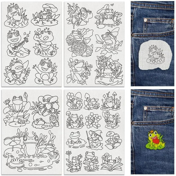 27Pcs Frog on Lotus Leaf Embroidery Pattern Stabilizers 8.3x11.7 Cartoon Frog Water Soluble Stick and Stitch Embroidery Stickers 4 Sheets Hand Sewing DIY Embroidery Transfer Paper