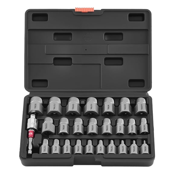 27Pcs Hex Head Multi Spline Easy Out Bolt Extractor Tool Set with Adapters Cr Mo Steel Stripped Screw Remover for Rounded Broken Bolts Solid Storage Case