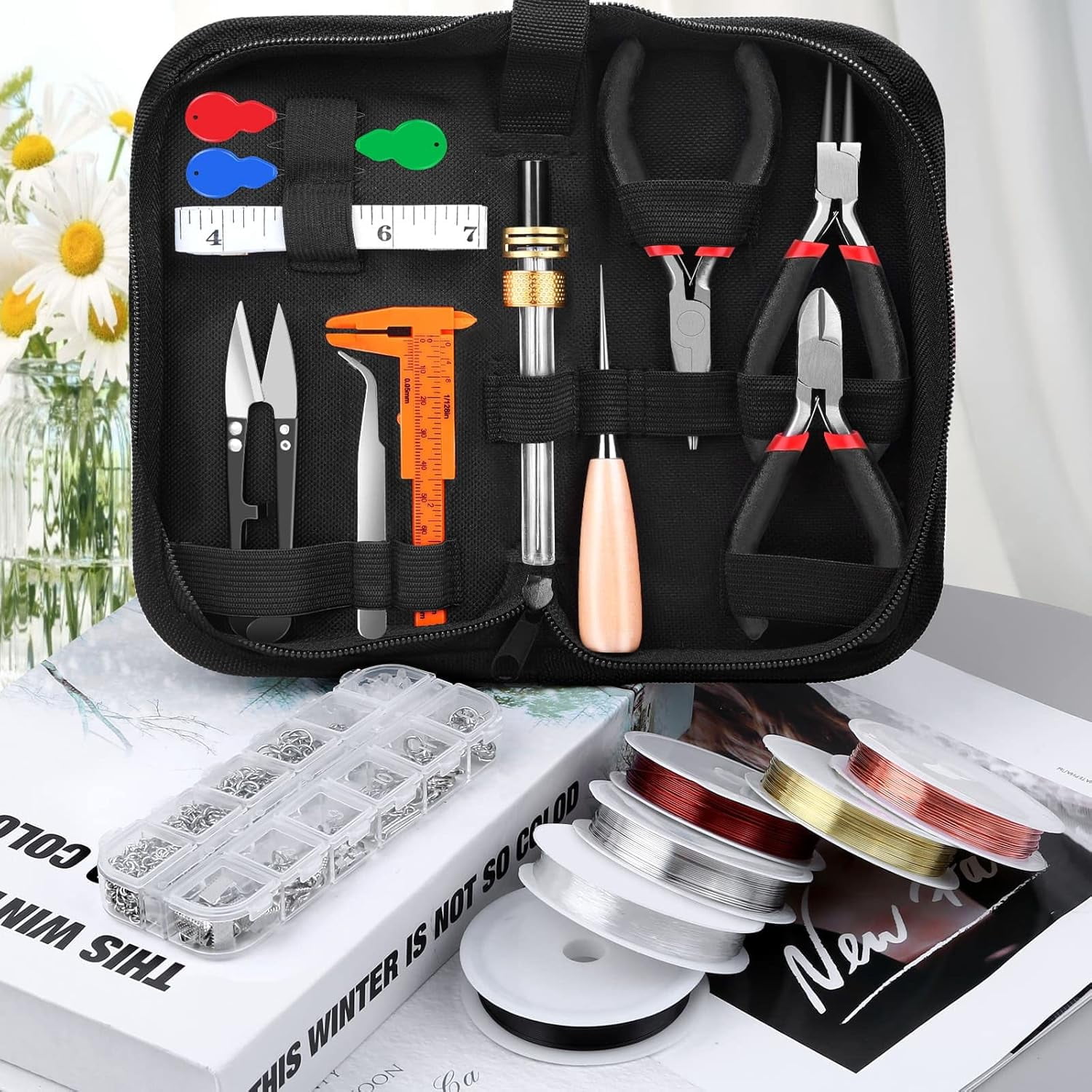 27Pcs Jewelry Making Supplies Kit:Wire Wrapping For Jewelry Making,Repair and Beading Supplies Kit with Craft Ring Wire,Tools,Pliers and Jewelry Findings,Hand Tools Kits,Springtok flaring  tool