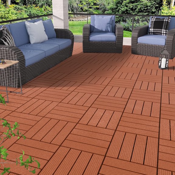 27 Pack Waterproof Interlocking Deck Tiles, 12"x12" Plastic Patio Tiles | for Indoor Outdoor Use, Patio Floor Decking Tiles for Garden Lawn Porch Poolside Balcony
