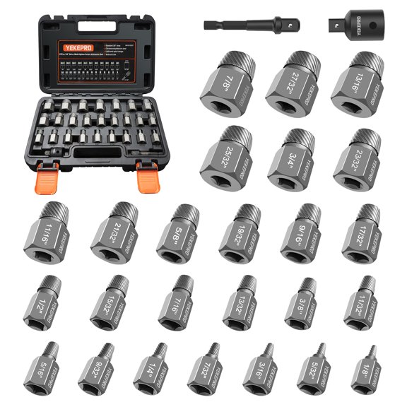 27Pcs Screw Extractor Set, 3/8-inch Drive Chrome Molybdenum Alloy Steel Bolt Remover, Multi-Spline Easy Out Bolt Extractor Set for Broken Bolts, Screws, Studs