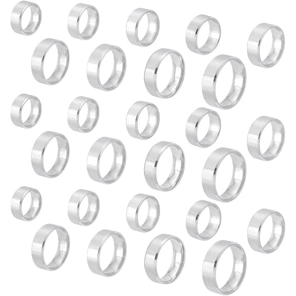 27Pcs Stainless Steel Plain Wedding Pormise Ring 9 Styles Inscription Wide Finger Rings Classical Plain Ring for Jewelry Making Gift Engagement Ring Silver