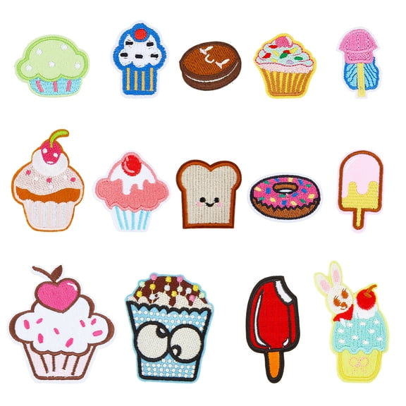 27Pcs Summer Disert Theme Clothing Patches Cupcake Bread Ice Cream Embroidery Patches Iron Sewing Patches Hot Glue Appliques Stickers Patches Kit DIY