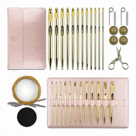 27Pcs Tunisian Crochet Hooks Set , Interchangeable Aluminum Crochet Hook with Cable, Crochet Hooks for Tunisian Crochet,1 x Tunisian Crochet Hooks Set,Photo Color