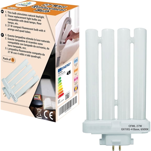 27W 4-Pin GX10Q-4 CFL Bulb 6500K Daylight | FML27 Lamp Quad Tube 4-Prong Light Bulb Plug-in Compact Fluorescent Light 27 Watt Replacement Lamp for Desk Office Reading Lamp Bulb
