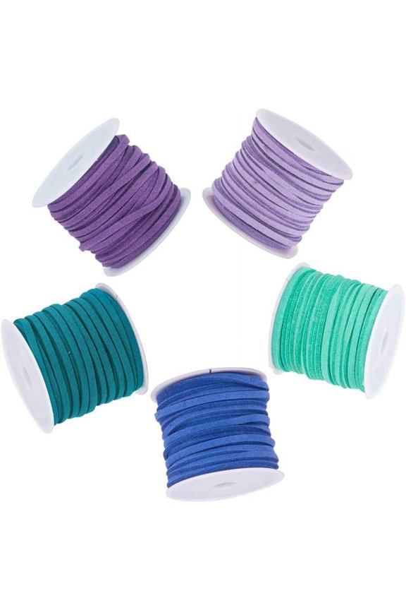27Yards 3mm 5 Colors Flat Suede Leather Lace Micro-Fiber Leather String Cord Beading Thread for DIY Crafting Tassels Necklaces Bracelet Festival Gift Wrap Blue Purple Tone for DIY
